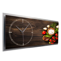 Kräuter Tomaten – 3D Design-Wanduhr mit silbernem Alu-Rahmen