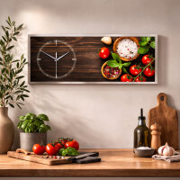 Kräuter Tomaten – 3D Design-Wanduhr mit silbernem Alu-Rahmen
