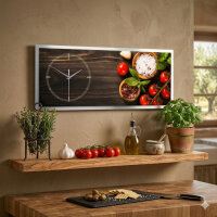 Kräuter Tomaten – 3D Design-Wanduhr mit silbernem Alu-Rahmen
