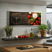 Kräuter Tomaten – 3D Design-Wanduhr mit silbernem Alu-Rahmen
