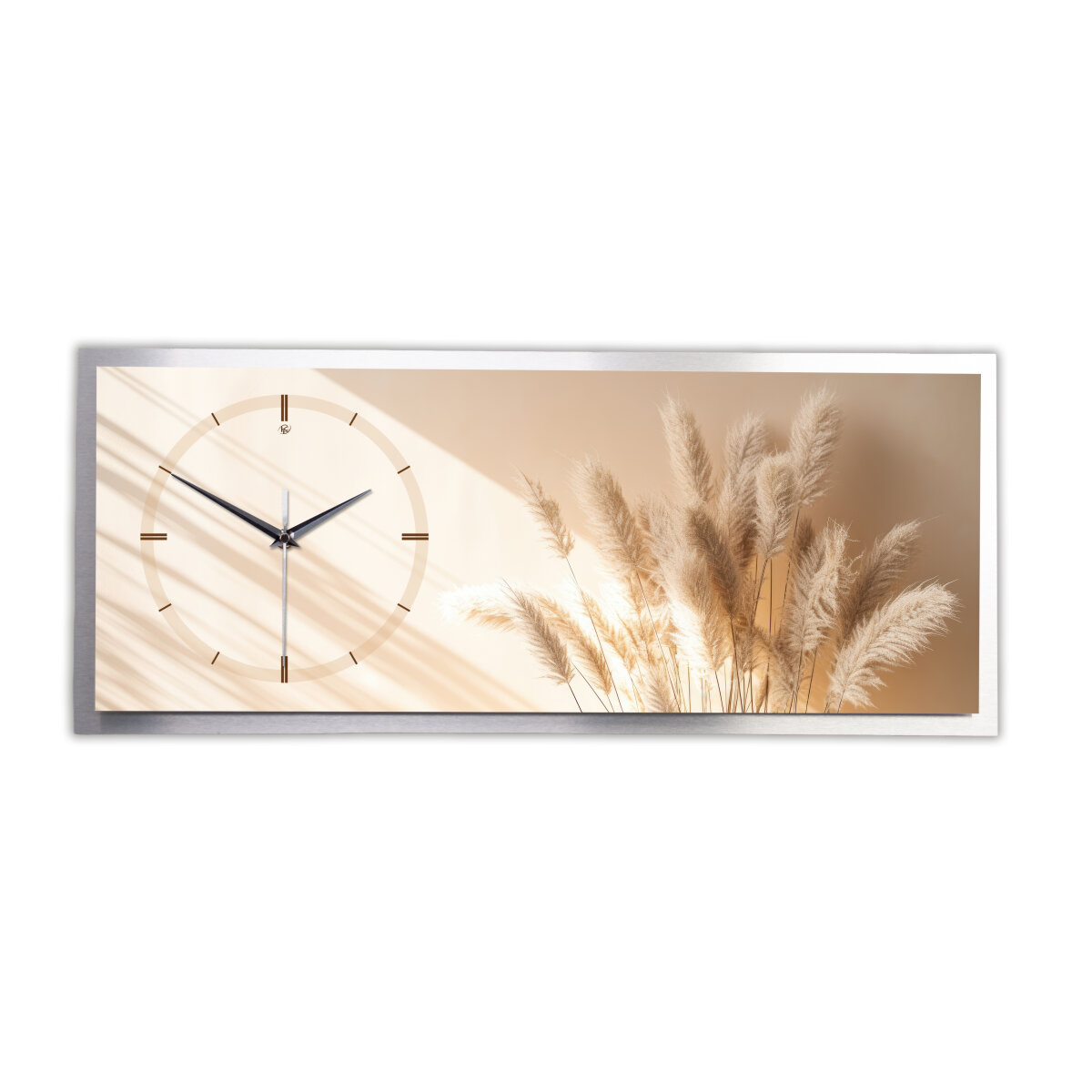 Gräser Relax – 3D Design-Wanduhr mit silbernem Alu-Rahmen