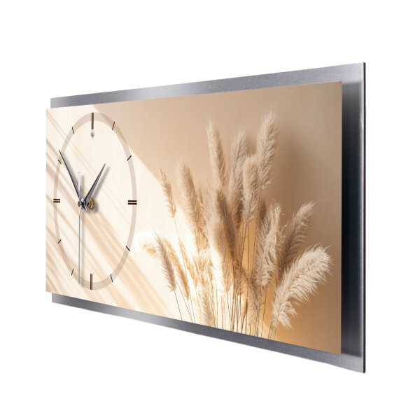 Gräser Relax – 3D Design-Wanduhr mit silbernem...