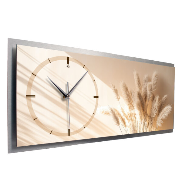 Gräser Relax – 3D Design-Wanduhr mit silbernem Alu-Rahmen