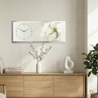 White Flower – 3D Design-Wanduhr mit silbernem Alu-Rahmen