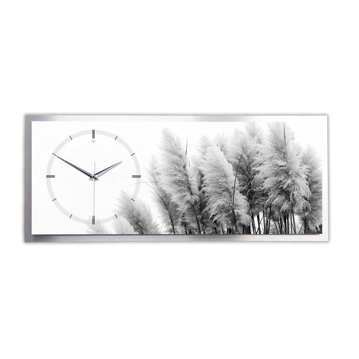 Pampas – 3D Design-Wanduhr mit silbernem Alu-Rahmen