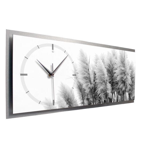 Pampas – 3D Design-Wanduhr mit silbernem Alu-Rahmen