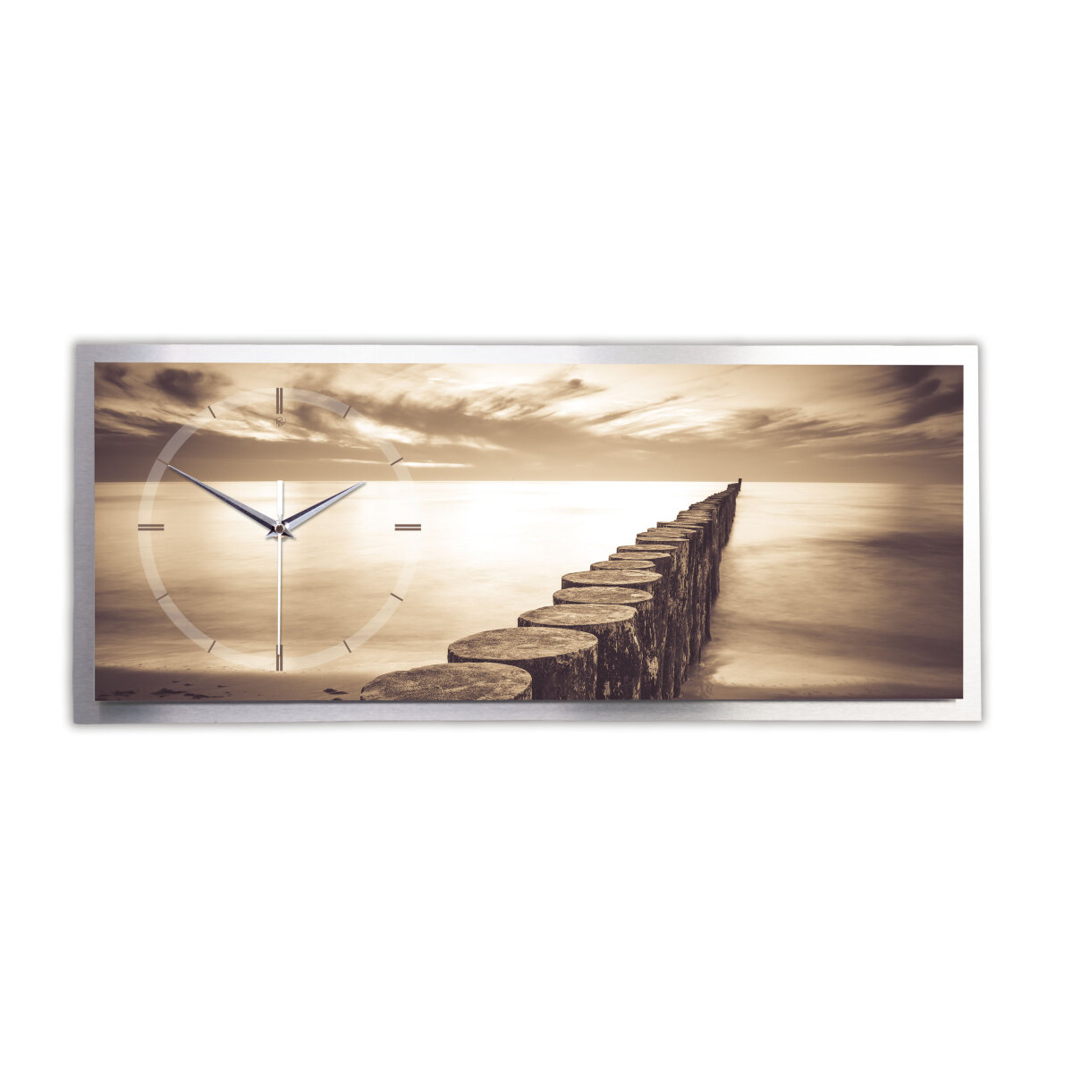 Chill Out Steg – 3D Design-Wanduhr mit silbernem Alu-Rahmen