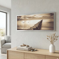 Chill Out Steg – 3D Design-Wanduhr mit silbernem Alu-Rahmen