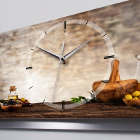 Kräuter Öl – 3D Design-Wanduhr mit silbernem Alu-Rahmen