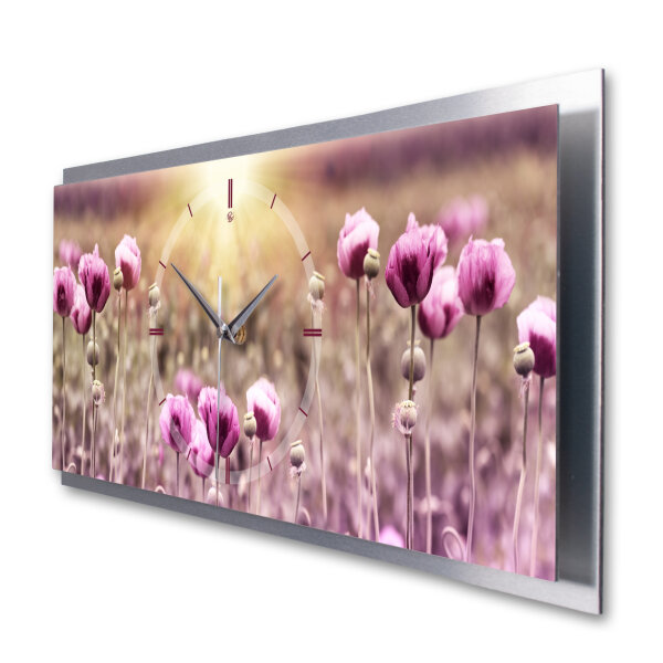 Flowers – 3D Design-Wanduhr mit silbernem Alu-Rahmen