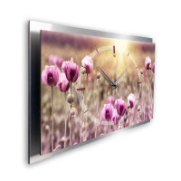 Flowers – 3D Design-Wanduhr mit silbernem Alu-Rahmen