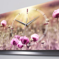 Flowers – 3D Design-Wanduhr mit silbernem Alu-Rahmen
