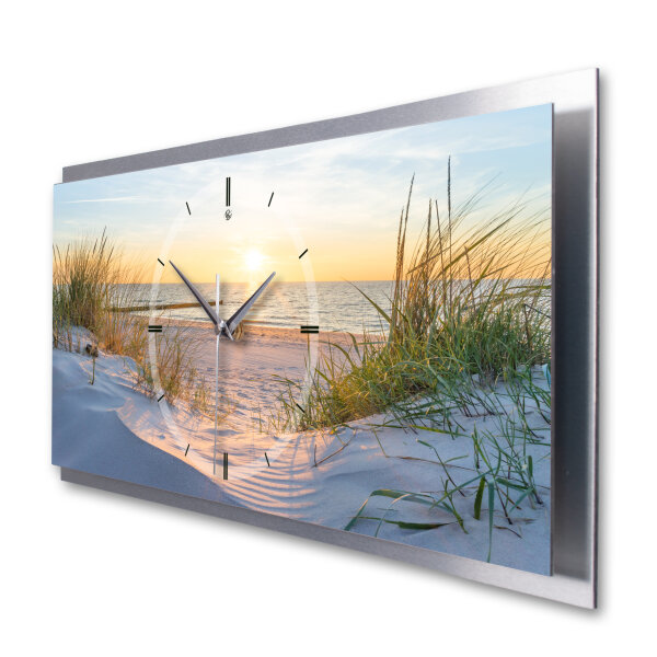 Sandstrand – 3D Design-Wanduhr mit silbernem...