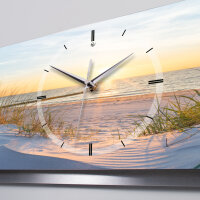 Sandstrand – 3D Design-Wanduhr mit silbernem Alu-Rahmen
