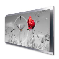 Mohnblume – 3D Design-Wanduhr mit silbernem Alu-Rahmen