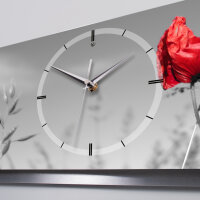 Mohnblume – 3D Design-Wanduhr mit silbernem Alu-Rahmen