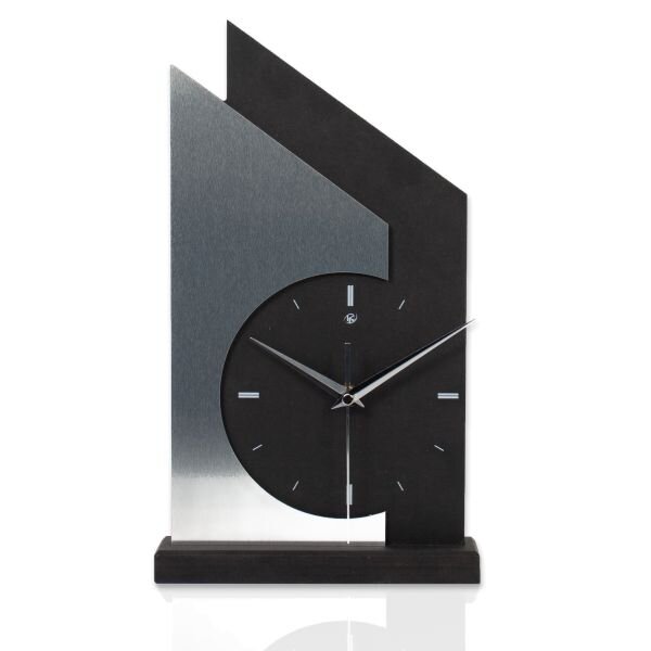 Standuhr „Skyscraper Silver“ aus Holz – schwarze Tisch-Uhr ohne Ticken