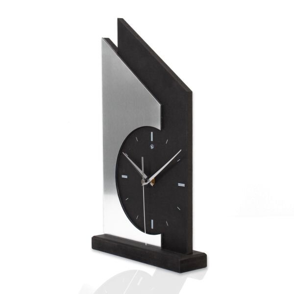 Standuhr „Skyscraper Silver“ aus Holz – schwarze Tisch-Uhr ohne Ticken