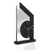 Standuhr „Skyscraper Silver“ aus Holz – schwarze Tisch-Uhr ohne Ticken