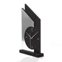 Standuhr „Skyscraper Silver“ aus Holz – schwarze Tisch-Uhr ohne Ticken