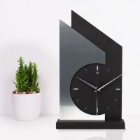 Standuhr „Skyscraper Silver“ aus Holz – schwarze Tisch-Uhr ohne Ticken