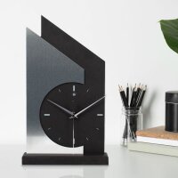 Standuhr „Skyscraper Silver“ aus Holz – schwarze Tisch-Uhr ohne Ticken