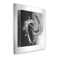 Abstrakt Schwarz Weiß – 3D Design-Wanduhr mit silbernem Alu-Rahmen