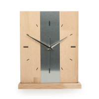 Silver Stripe – Designer-Standuhr aus Massivholz mit Alu-Applikation