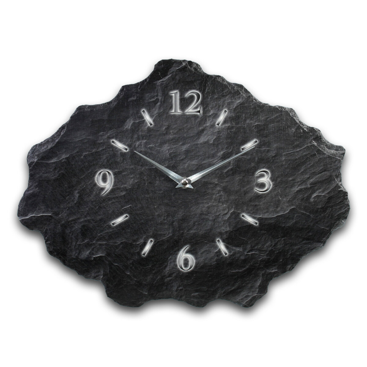 Schiefer Design-Wanduhr aus Stein mit leisem Funkuhrwerk | B-Ware