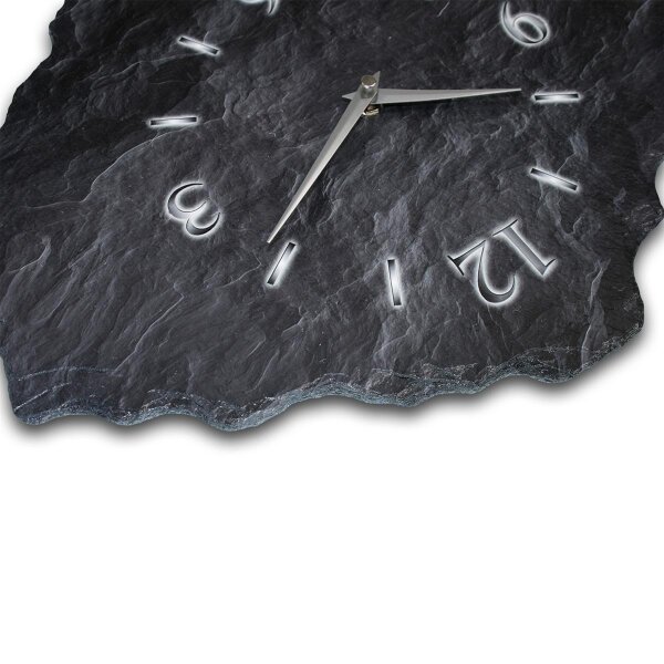 Schiefer Design-Wanduhr aus Stein mit leisem Funkuhrwerk | B-Ware