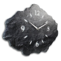 Schiefer Design-Wanduhr aus Stein mit leisem Funkuhrwerk | B-Ware