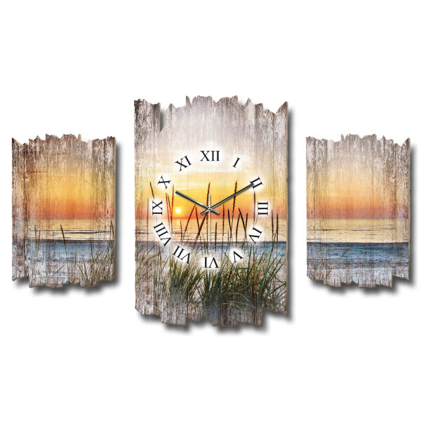 Abendspaziergang Shabby chic Dreiteilige Wanduhr aus MDF...
