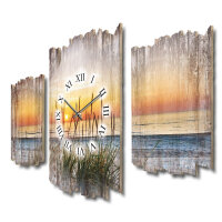 Abendspaziergang Shabby chic Dreiteilige Wanduhr aus MDF mit leisem Uhrwerk
