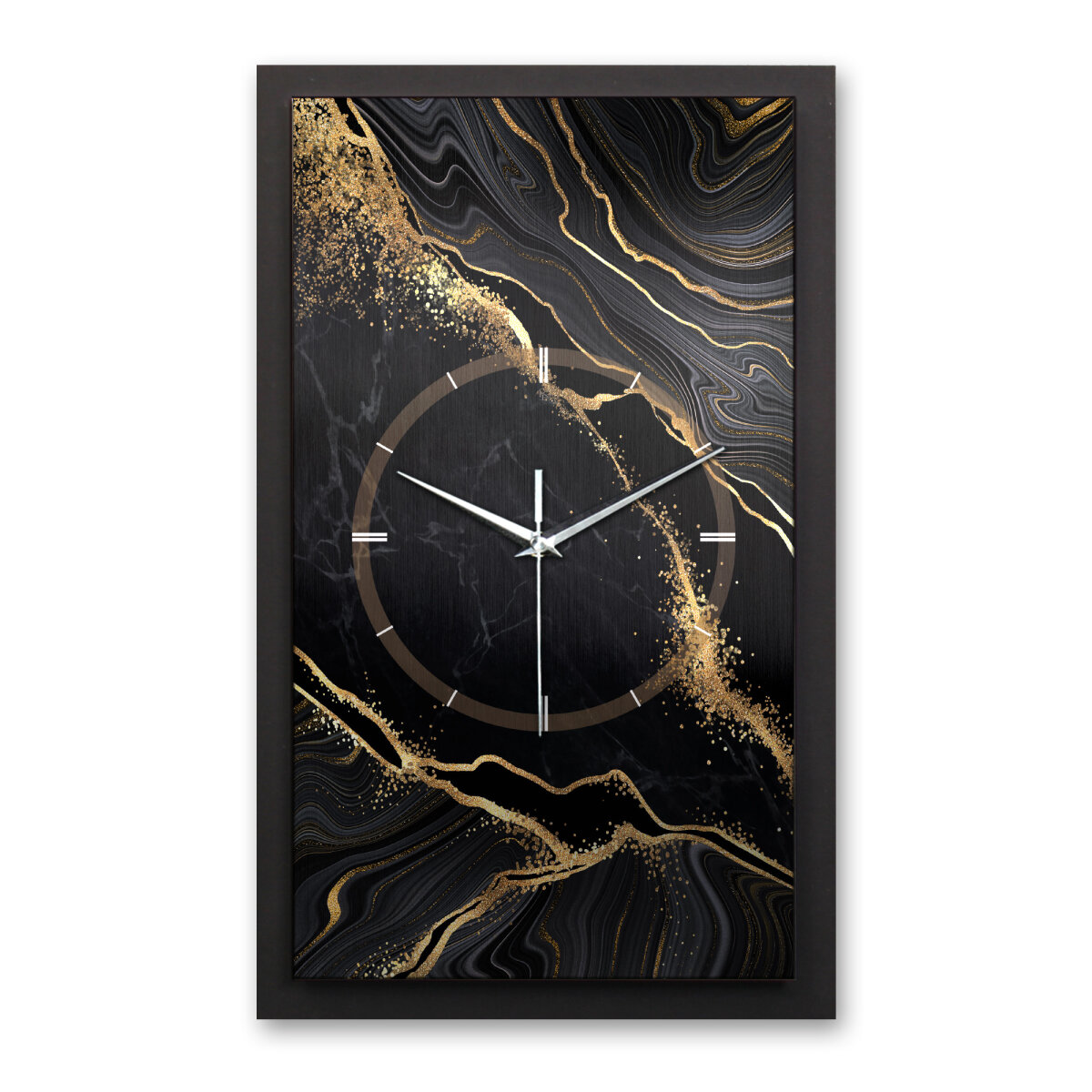 Black & Gold Waves – Vertora Metallic Wanduhr aus Alu & MDF