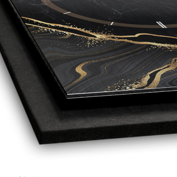 Black & Gold Waves – Vertora Metallic Wanduhr aus Alu & MDF