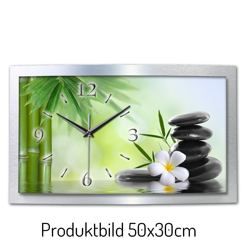 Relax Nature – gewölbte 3D-Wanduhr mit silbernem Alu-Rahmen