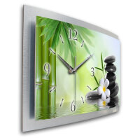 Relax Nature – gewölbte 3D-Wanduhr mit silbernem Alu-Rahmen