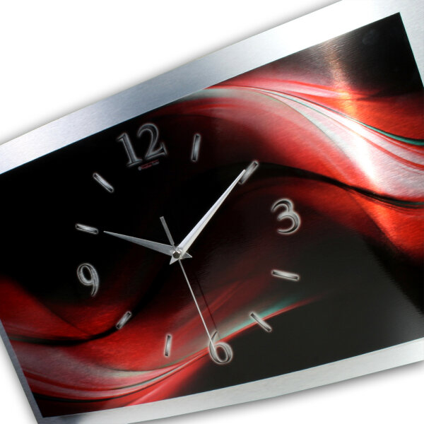 Dark Ember – gewölbte 3D Metallic-Wanduhr mit silbernem Alu-Rahmen