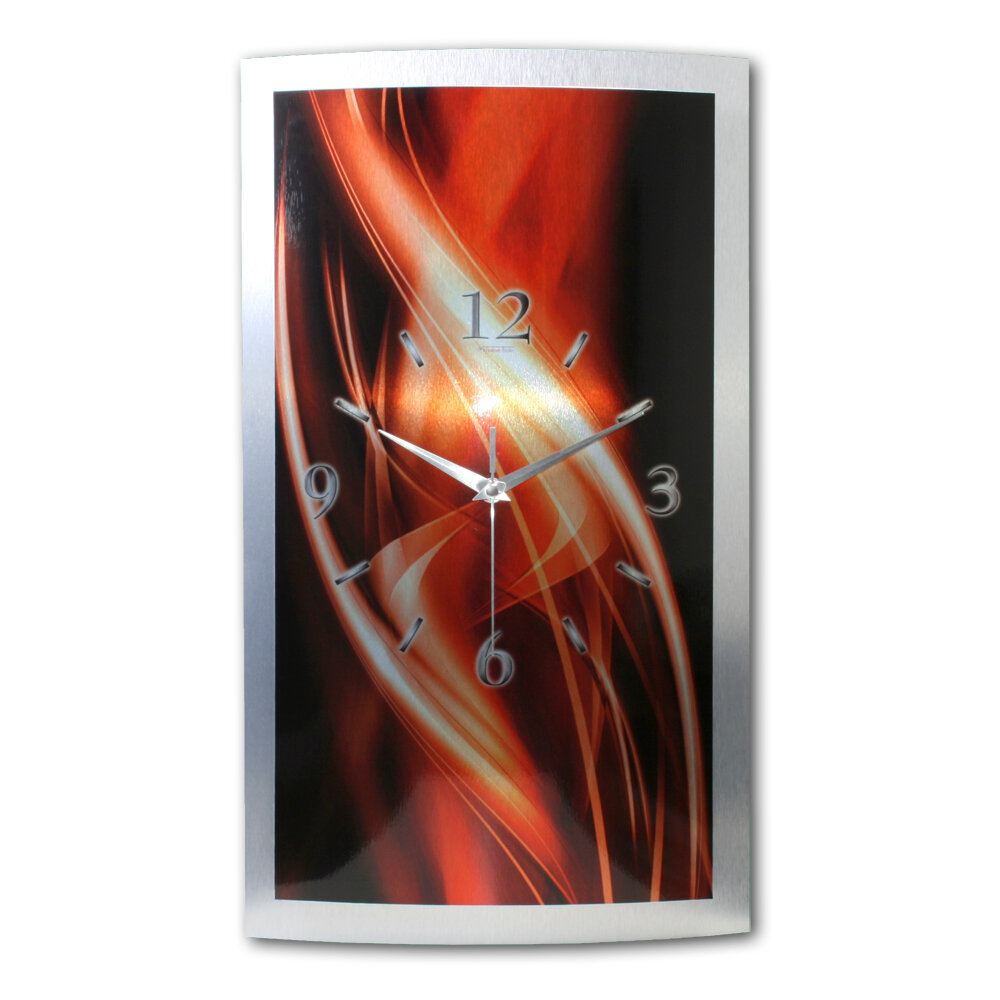 Red Motion – gewölbte 3D Metallic-Wanduhr mit silbernem Alu-Rahmen