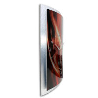 Red Motion – gewölbte 3D Metallic-Wanduhr mit silbernem Alu-Rahmen