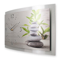 Relax – gewölbte 3D-Metallic-Wanduhr mit silbernem Alu-Rahmen