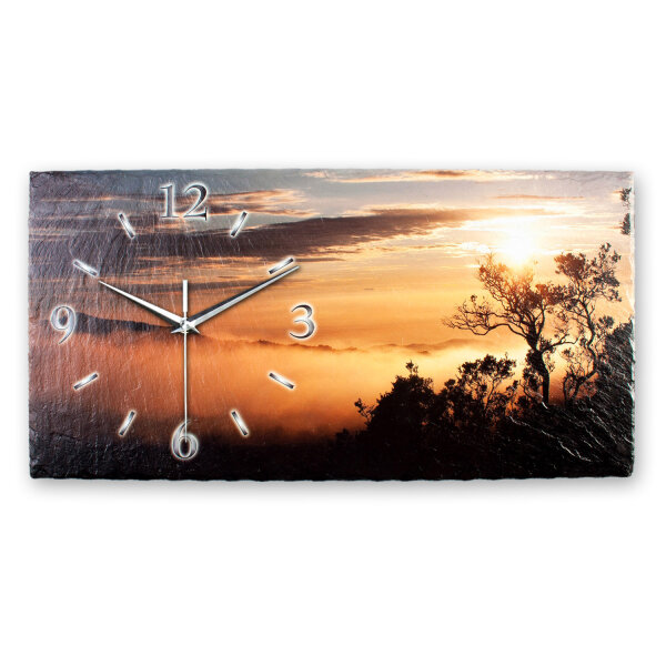 Sonnenaufgang Design-Wanduhr aus Steinguss mit leisem...