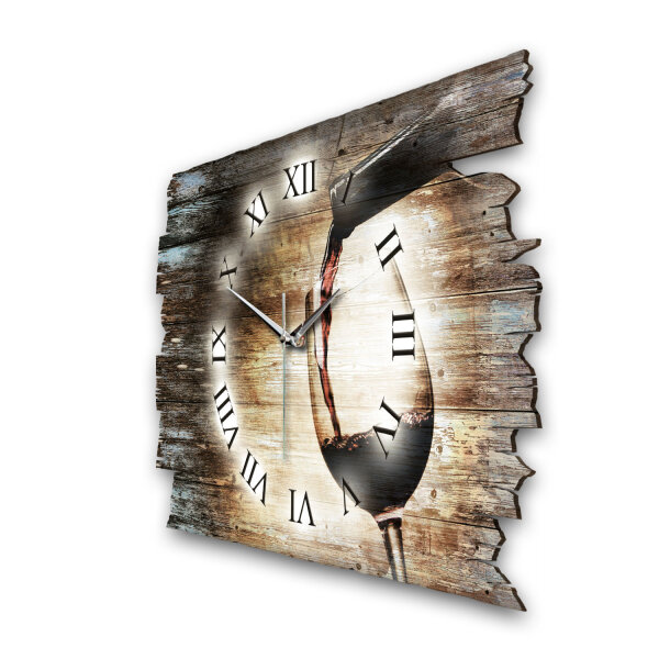 Weinverkostung Designer-Wanduhr aus Holz – leises...