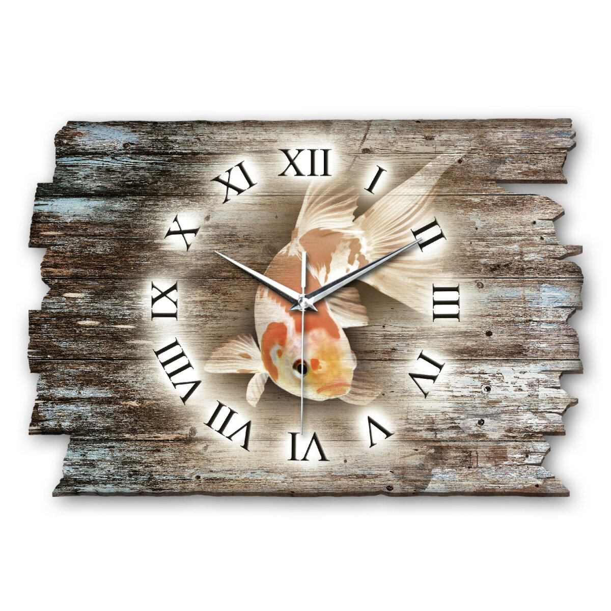 Koi Karpfen Designer-Wanduhr aus Holz – leises Uhrwerk