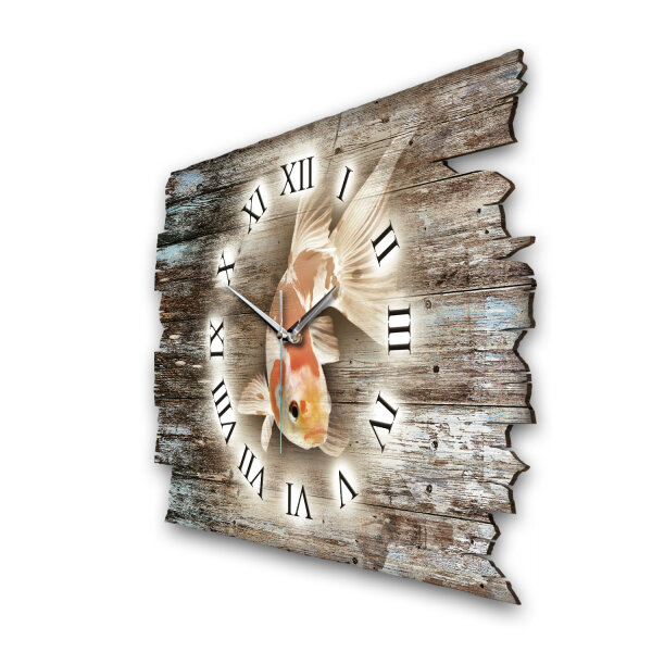 Koi Karpfen Designer-Wanduhr aus Holz – leises Uhrwerk