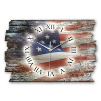 USA Flagge Designer-Wanduhr aus Holz – leises Uhrwerk