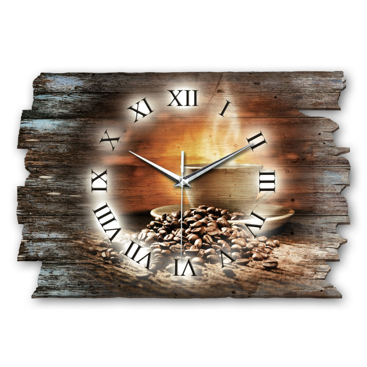 Kaffee & Bohnen Designer-Wanduhr aus Holz – leises Uhrwerk
