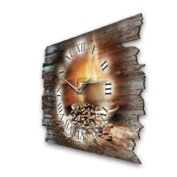 Kaffee & Bohnen Designer-Wanduhr aus Holz –...