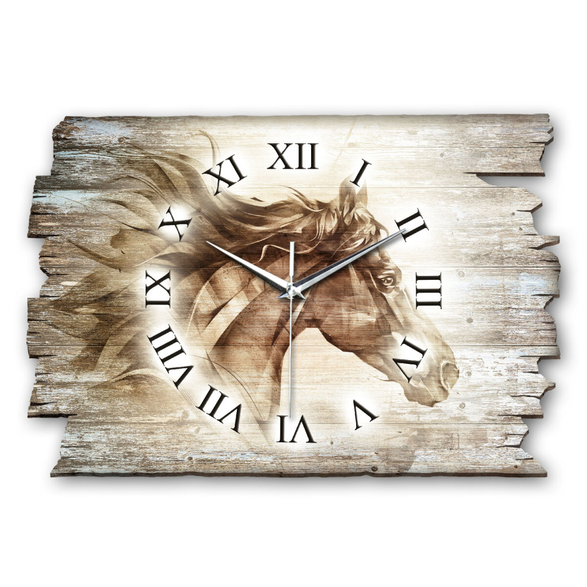 Pferd Aquarell Designer-Wanduhr aus Holz – leises Uhrwerk