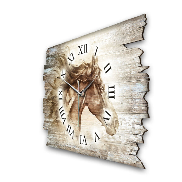 Pferd Aquarell Designer-Wanduhr aus Holz – leises...